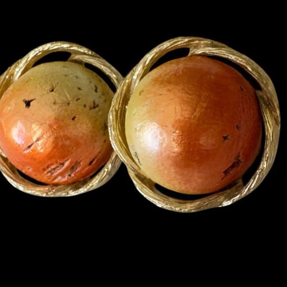 Vintage Mode-Art Signed Orange Bead Costume Necklace & Earrings Arthur Pepper - Picture 2 of 14